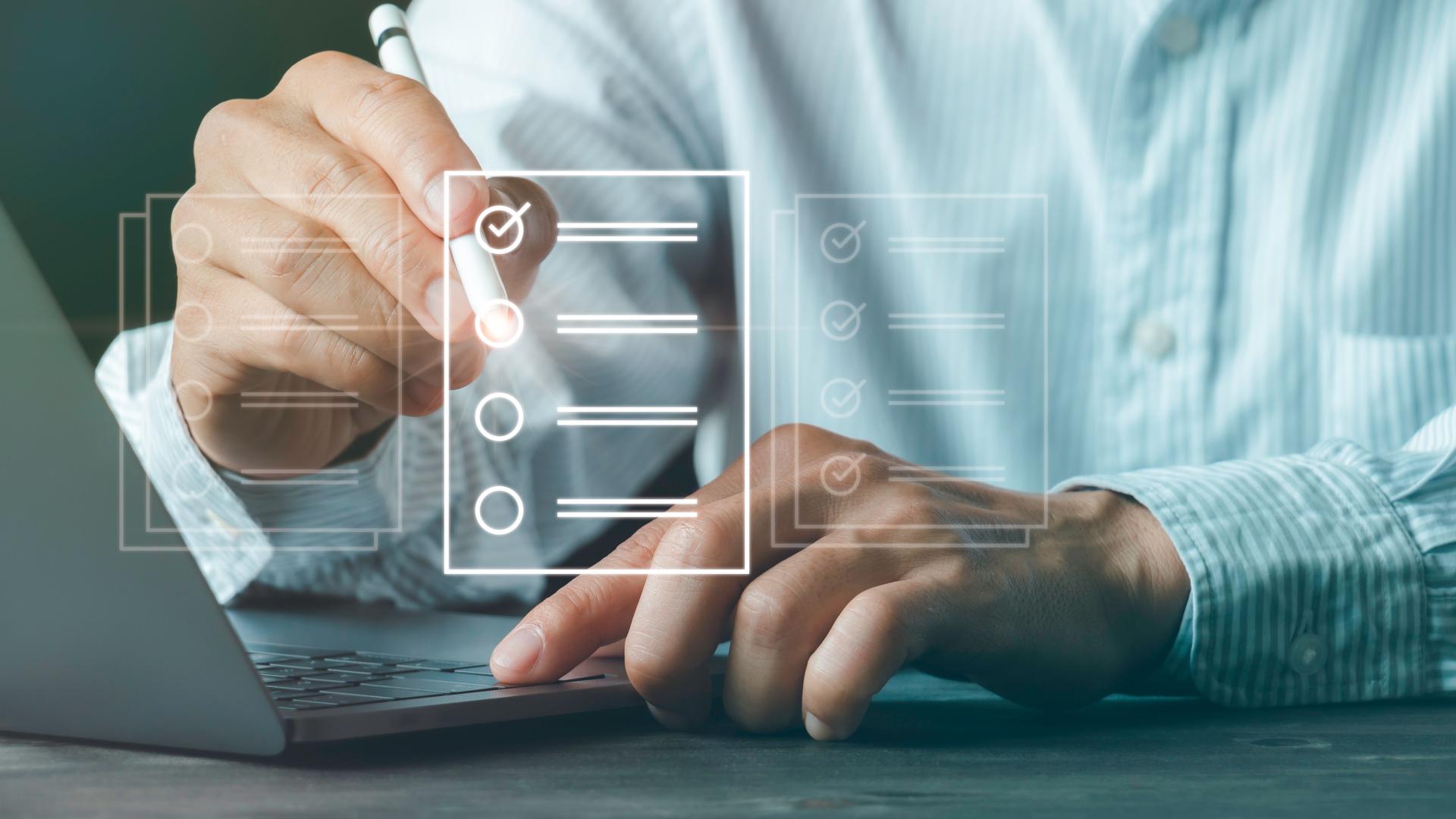 Close up of african american customer writing reviews, hand pressing on a smartphone screen with a golden five star rating feedback icon. Concept of rating and feedback for evaluation. Selective focus